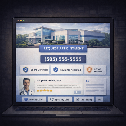 Medical practice website design example with strong call to action and phone number for patient appointments
