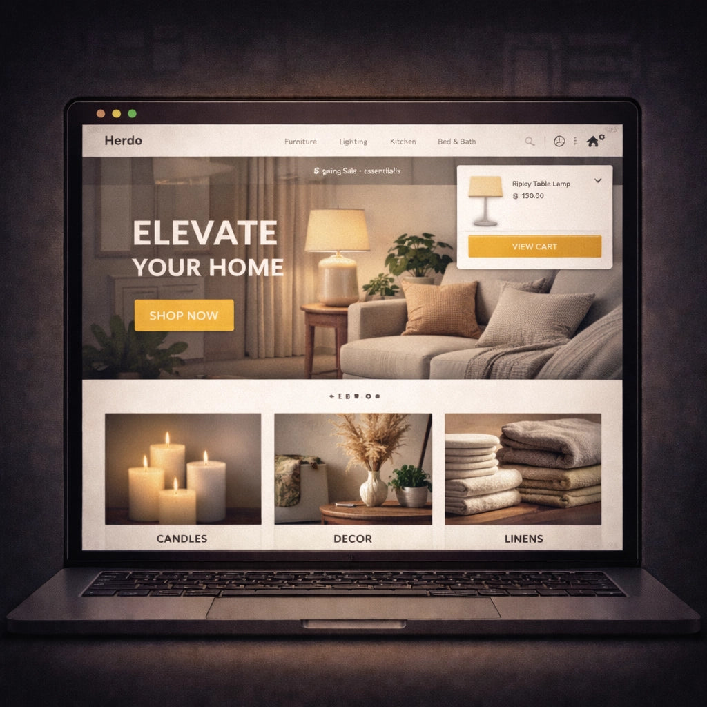 Home goods e-commerce website example showing structured collections and conversion-optimized product layout