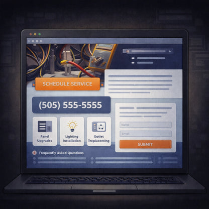 Example electrician website with strong hero image, clear service sections, and visible phone number designed for lead generation