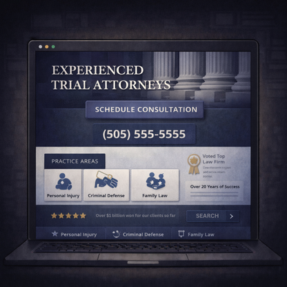 Law firm website design example with bold consultation call to action and prominent phone number