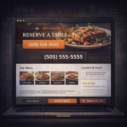 Restaurant website design example featuring reservation call to action and mobile-friendly layout