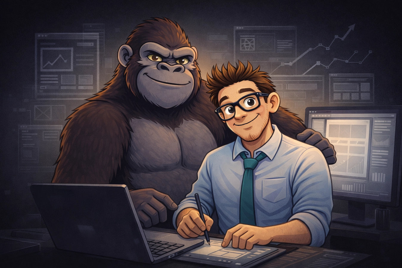 Smash Face Media mascots representing SEO growth and conversion optimization for Shopify websites